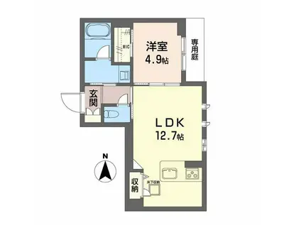 ユーグレイス東島田(1LDK/1階)の間取り写真