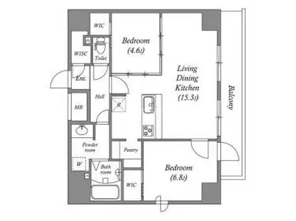 AFFLUENCE難波イースト(2LDK/13階)の間取り写真