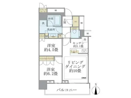 ザ・パークハウス晴海タワーズティアロレジデンス(2LDK/29階)の間取り写真
