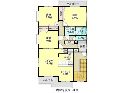 シルフィーノ大平台(3LDK/2階)の間取り写真