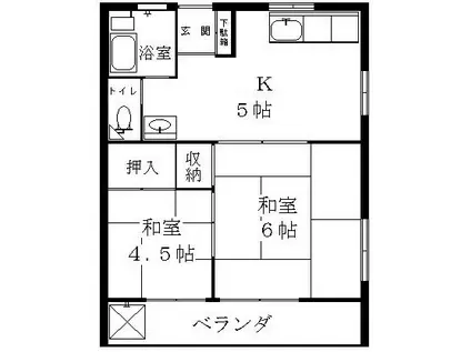 三ツ矢荘(2K/2階)の間取り写真
