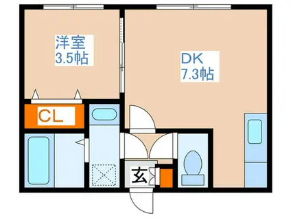 ティンカーベル(1DK/3階)の間取り写真