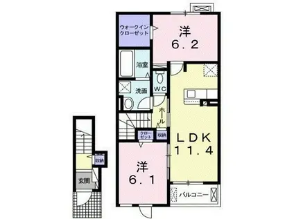 グリーンハイツ本豊田C(2LDK/2階)の間取り写真