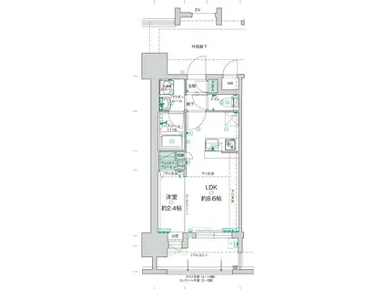 アクタス薬院グランプレイス(1LDK/6階)の間取り写真