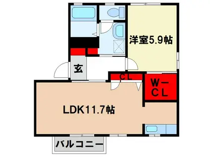 シンシア原田(1LDK/2階)の間取り写真
