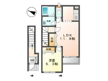 カサパルドII(1LDK/2階)の間取り写真