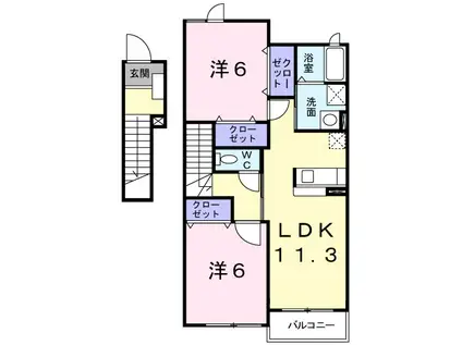 エリーゼA(2LDK/2階)の間取り写真