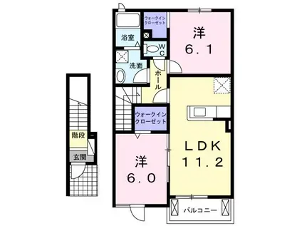 セレノカーサOMI II(2LDK/2階)の間取り写真