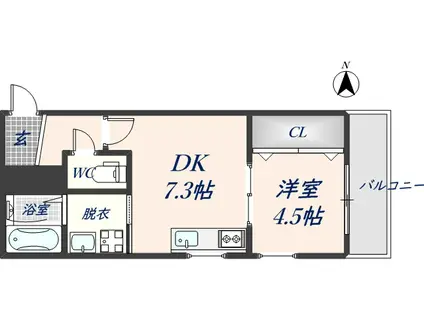 グラディート花園(1DK/2階)の間取り写真