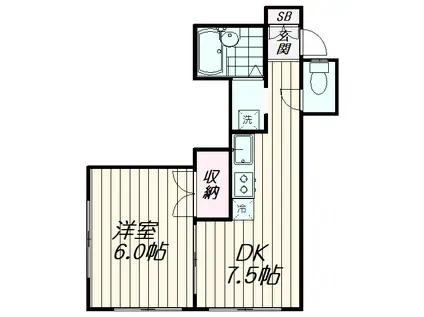 オキナテラス(1DK/2階)の間取り写真
