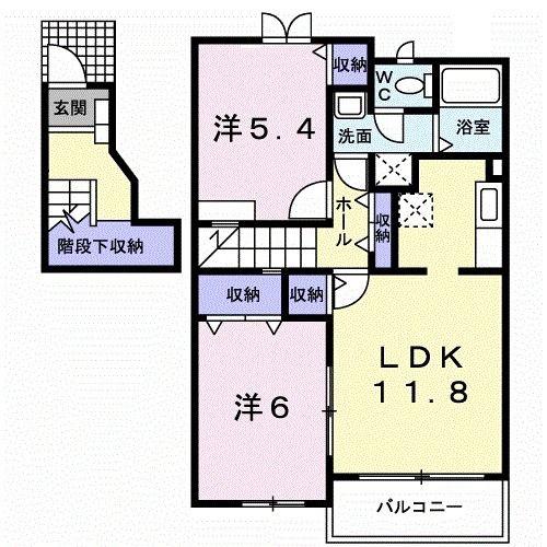 カーサアルジェントB(2LDK/2階)の間取り写真
