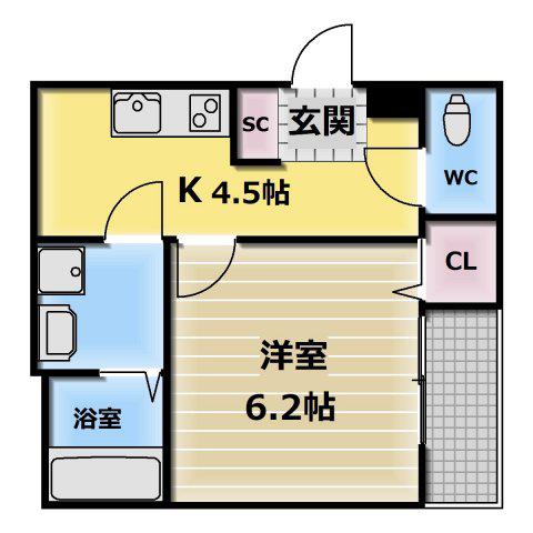 ノイヴェル布施(1DK/2階)の間取り写真