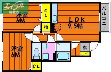 プレジオ六番館(2LDK/1階)の間取り写真