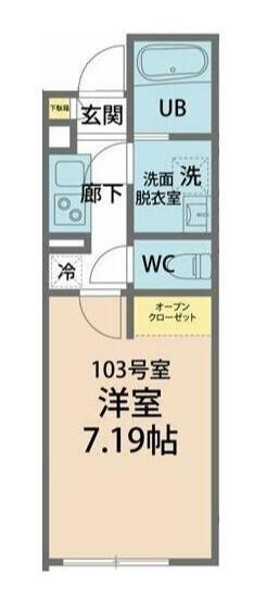 カインドネス愛甲石田(1K/1階)の間取り写真