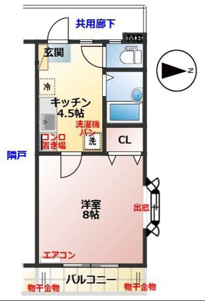 サンハイツムカサ(1K/2階)の間取り写真
