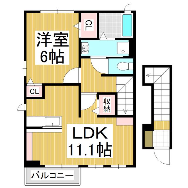 シトロン フィオーレ II(1LDK/2階)の間取り写真