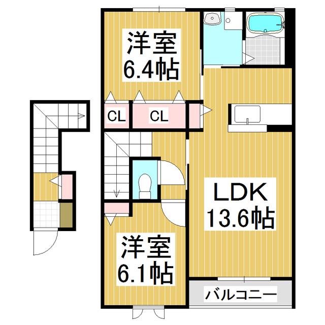 ディアス杉山C(2LDK/2階)の間取り写真