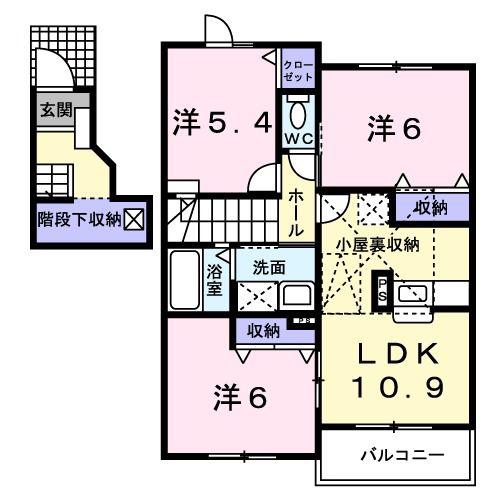 ヴァンティアン中の原D棟(3LDK/2階)の間取り写真