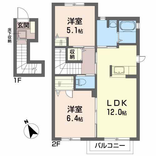 エクレシアII(2LDK/2階)の間取り写真