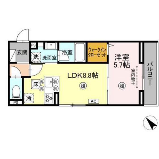 D-ROOM庚午中(1LDK/1階)の間取り写真