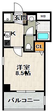 ビガーポリス133宝塚(1K/5階)の間取り写真
