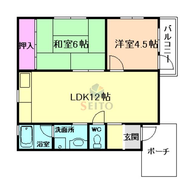 キャロル栗ケ丘町(2LDK/2階)の間取り写真