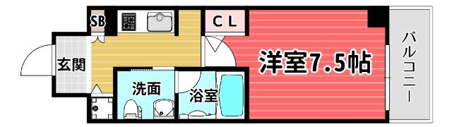 エスライズ京町堀(1K/4階)の間取り写真