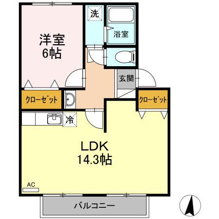 リブレスト鈎取I(1LDK/2階)の間取り写真
