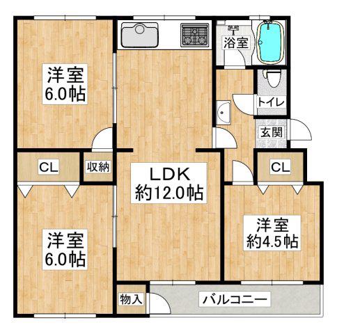 神陵台東47号棟(3LDK/4階)の間取り写真