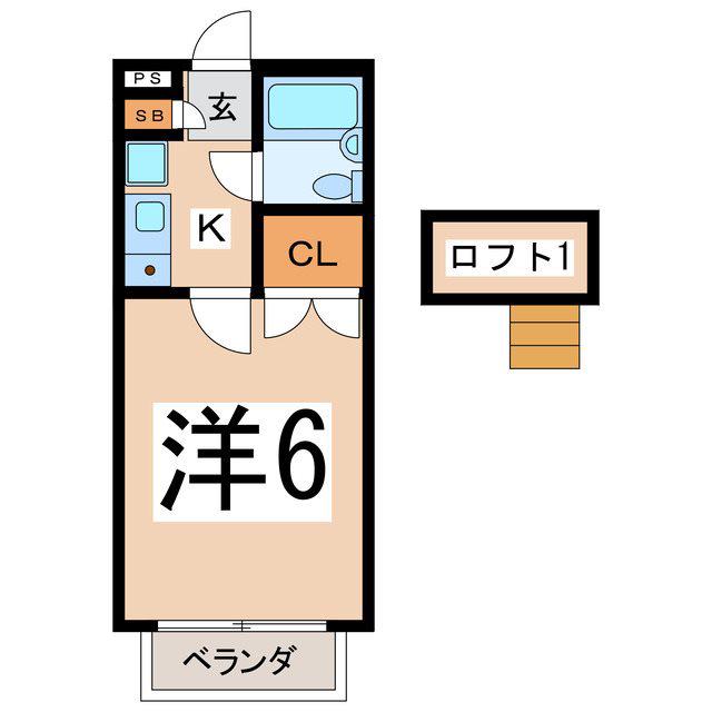 ベルトピア甲府(1K/2階)の間取り写真