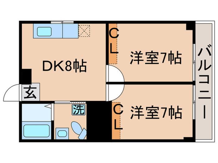 ＪＲ常磐線 金町駅 徒歩4分 4階建 築53年(2DK/4階)の間取り写真