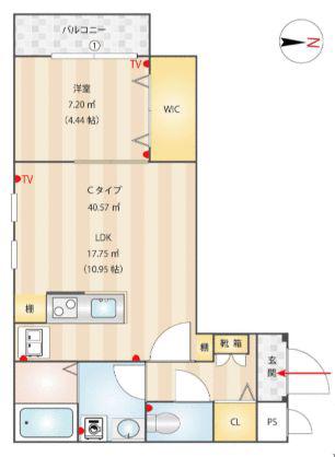 グランドプレミアム三萩野(1LDK/1階)の間取り写真