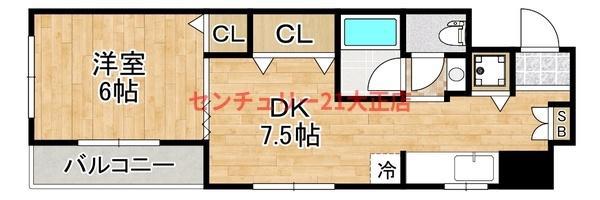 シャトー弁天参番館(1DK/8階)の間取り写真