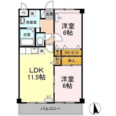 ヴィラージュ有玉(2LDK/3階)の間取り写真