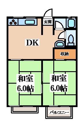 ガーデンパレスSK(2DK/2階)の間取り写真