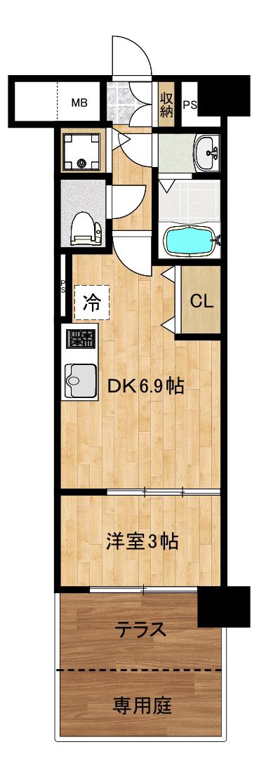 THE GARNET MILLENNIUM KYOTO九条烏丸(1DK/1階)の間取り写真