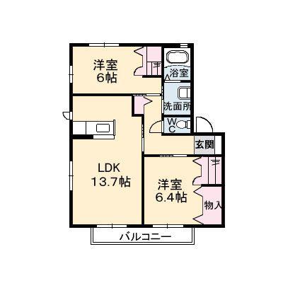 グランマスト爪崎B棟(2LDK/2階)の間取り写真
