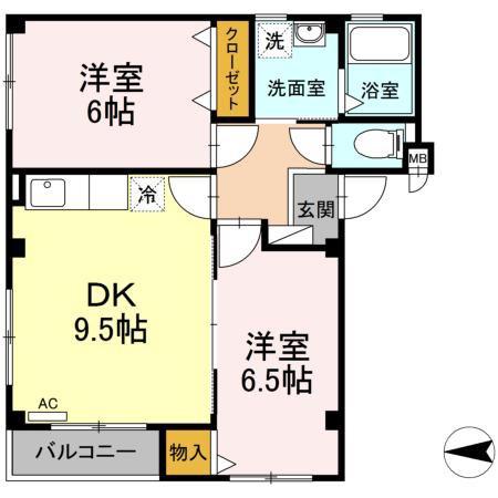 プリムヴェール(2DK/1階)の間取り写真