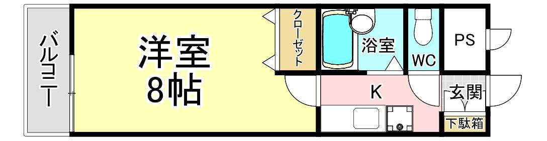 バンブーシュート(1K/1階)の間取り写真