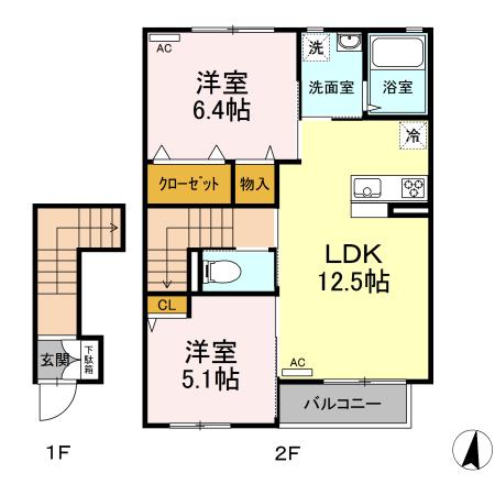 メゾンド・ノワールI(2LDK/2階)の間取り写真