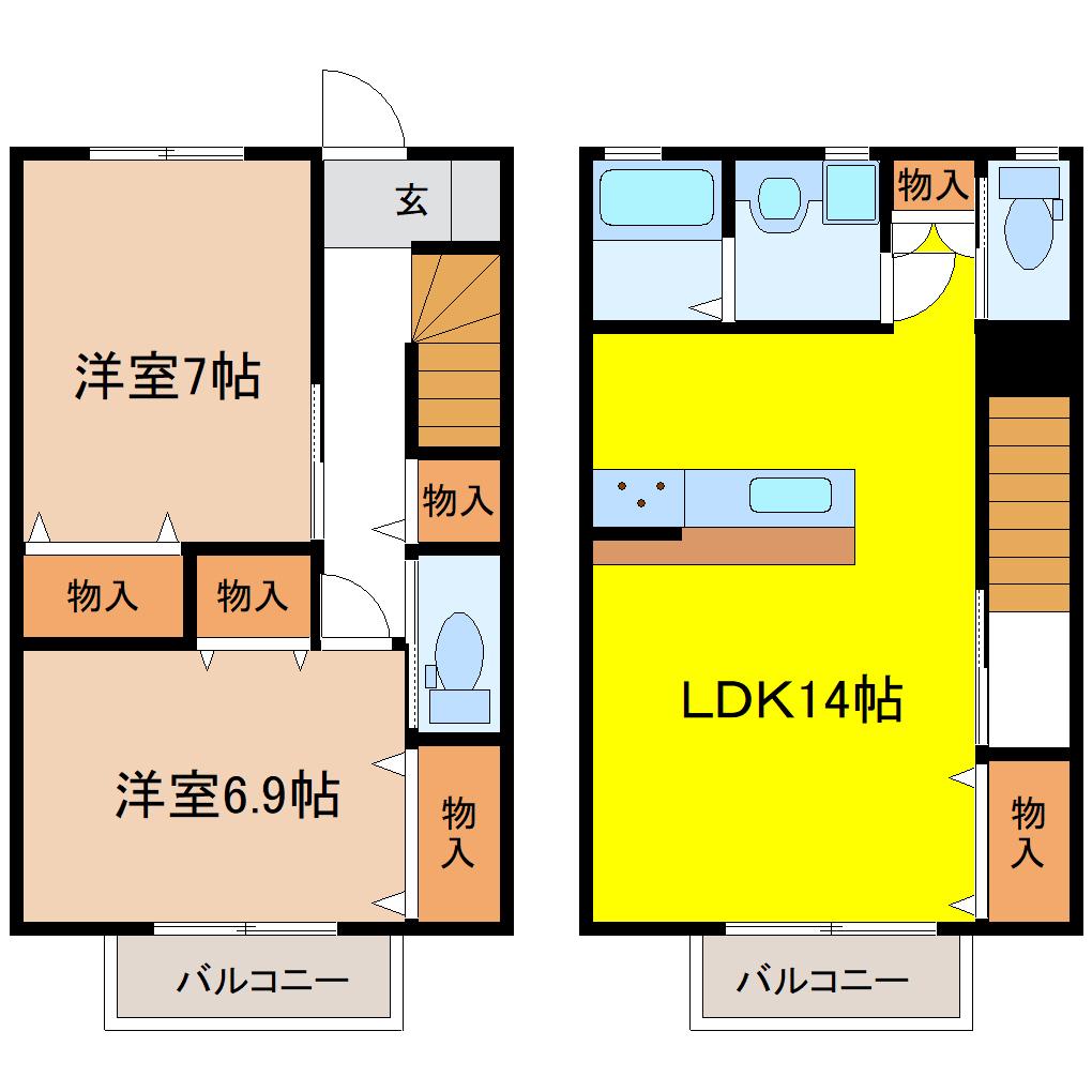 ファミリーコート・K(2LDK/1階)の間取り写真