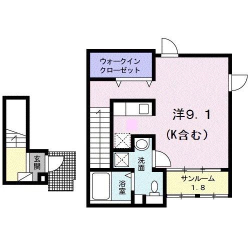 アジュールII(ワンルーム/2階)の間取り写真