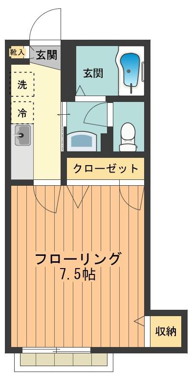 サンヒルⅡ(1K/2階)の間取り写真
