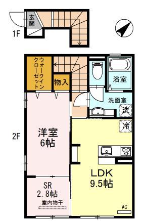 LA MAISONひじりの丘(1SLDK/2階)の間取り写真