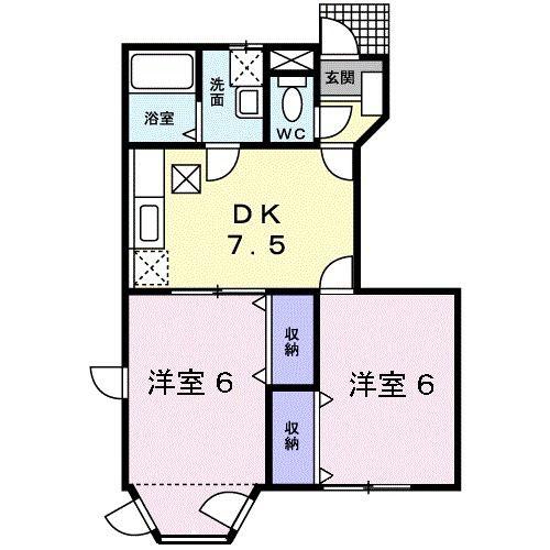 クレストール一ノ坪2番館(2DK/1階)の間取り写真