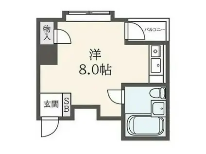 フドウ八丁堀ハイツ(ワンルーム/3階)の間取り写真