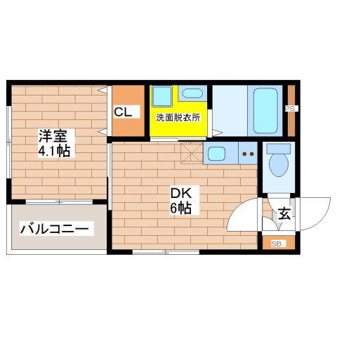 ハーモニーテラス巽南(1DK/2階)の間取り写真