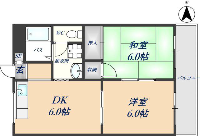 第2旭永コーポ(2DK/4階)の間取り写真