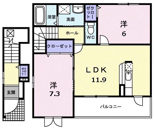ポルト・ボヌ-ル(2LDK/2階)の間取り写真