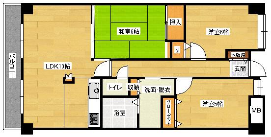 シーブリーズ東原壱番館(3LDK/3階)の間取り写真